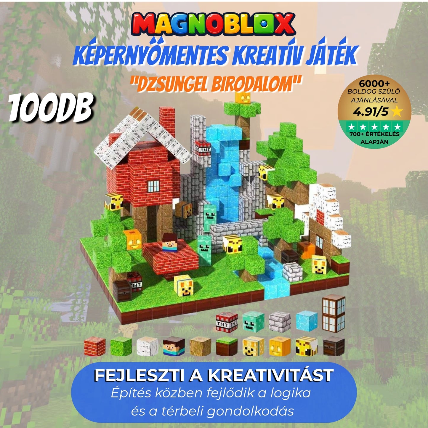 Magnoblox™ Mágneses Fejlesztő Építőkocka "Dzsungel Birodalom" 100-150-200db