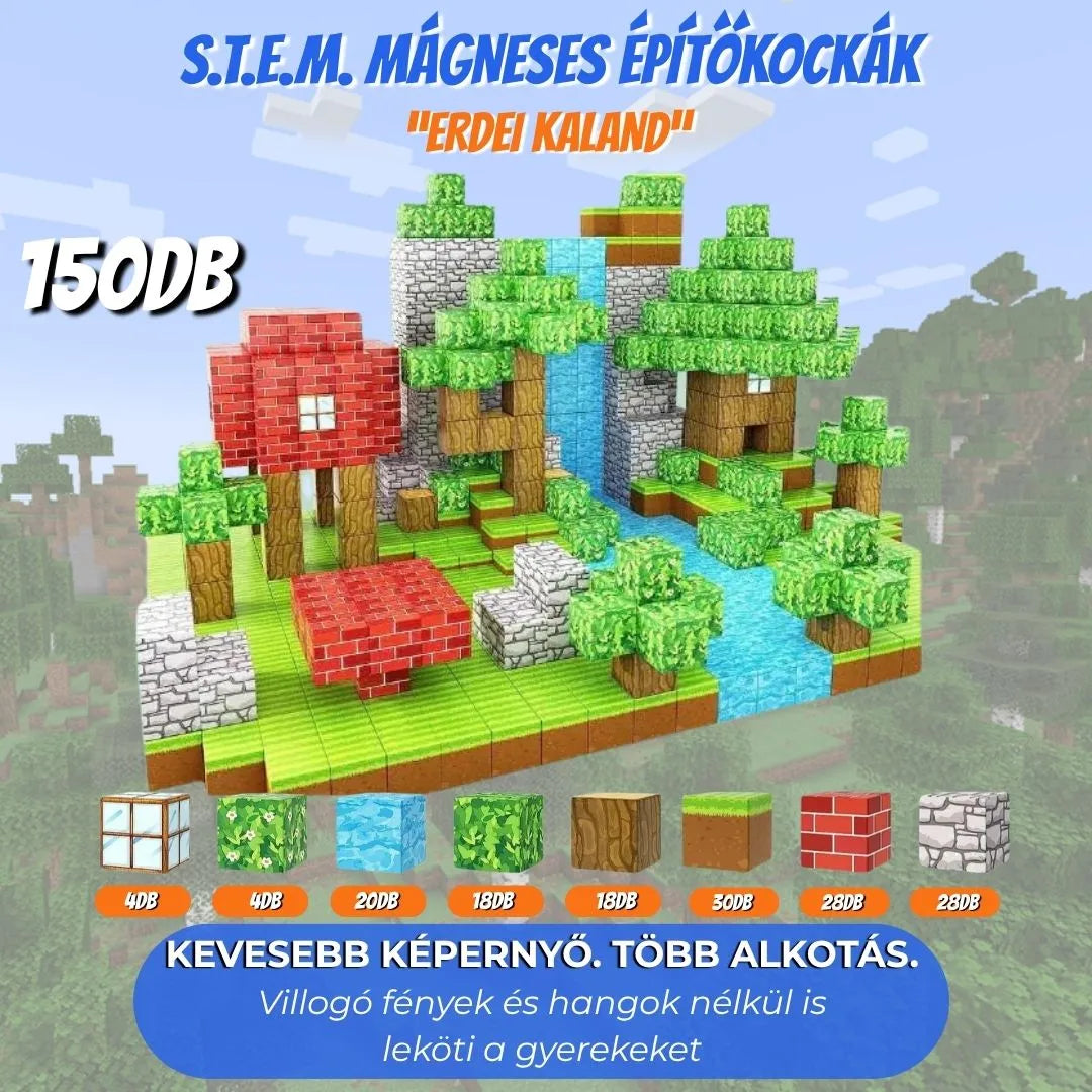 Magnoblox Erdei Kaland mágneses építőkocka készlet – erdei táj faházzal, fákkal és vízeséssel