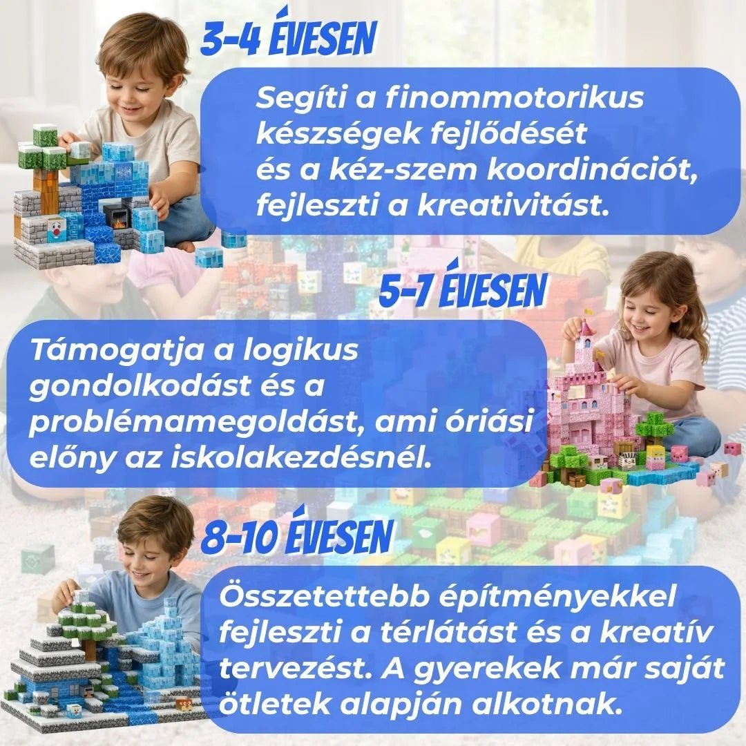 "Kék Kastély" 100db Magnoblox™ Mágneses Fejlesztő Építőkocka