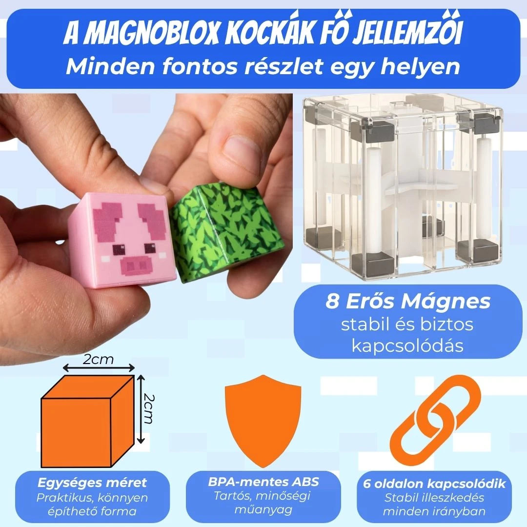 "Kék Kastély" 100db Magnoblox™ Mágneses Fejlesztő Építőkocka