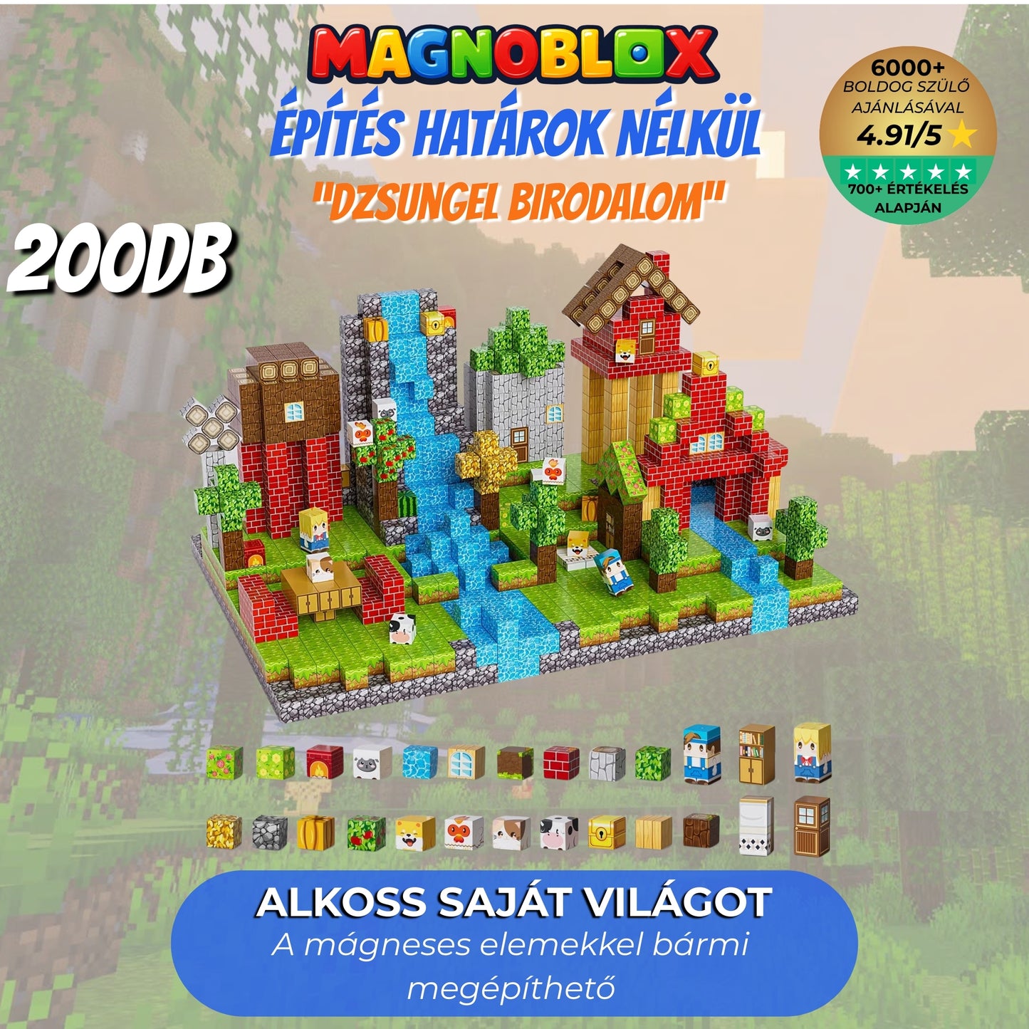 Magnoblox™ Mágneses Fejlesztő Építőkocka "Dzsungel Birodalom" 100-150-200db