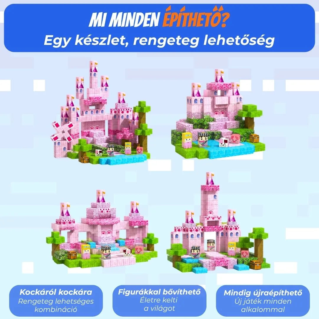 "Rózsaszín Kastély" 100db Magnoblox™ Mágneses Fejlesztő Építőkocka