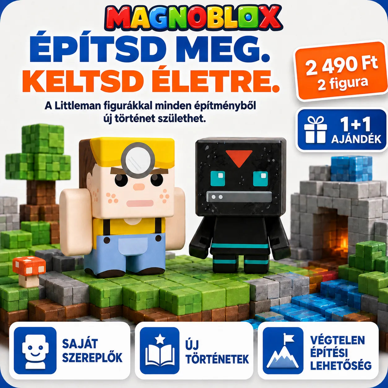 "Kék Kastély" 100db Magnoblox™ Mágneses Fejlesztő Építőkocka