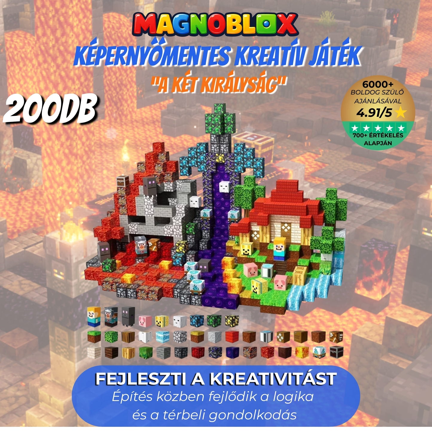 Magnoblox™ Mágneses Fejlesztő Építőkocka "A Két Királyság" 150-200-300db
