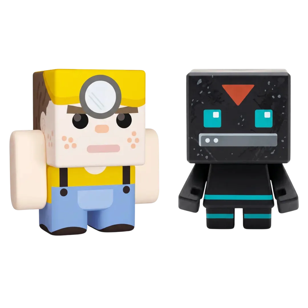 Két Littleman figura a Magnoblox mágneses építőkockákhoz – bányász és fekete robot