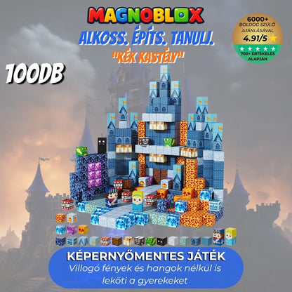 "Kék Kastély" 100db Magnoblox™ Mágneses Fejlesztő Építőkocka