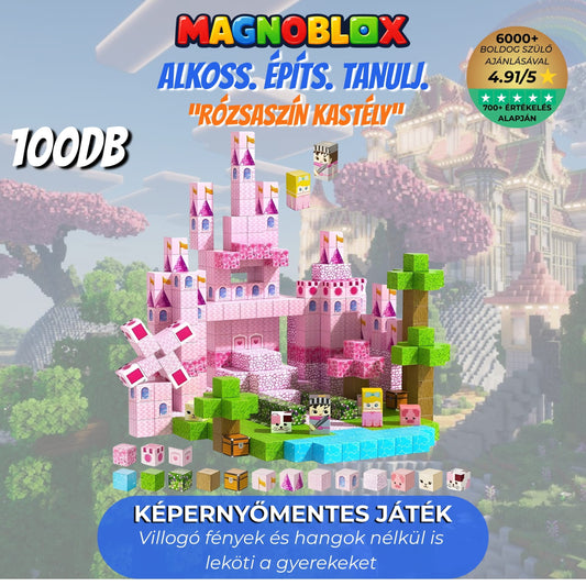 Magnoblox™ Mágneses Fejlesztő Építőkocka "Rózsaszín Kastély" 100db