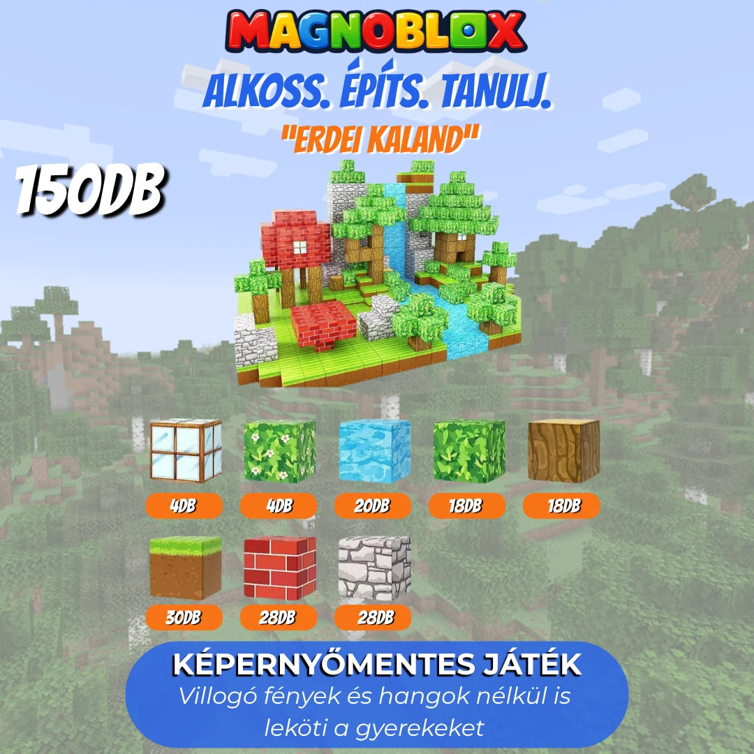 "Erdei Kaland" 75-100-150-501db Magnoblox™ Mágneses Fejlesztő Építőkocka