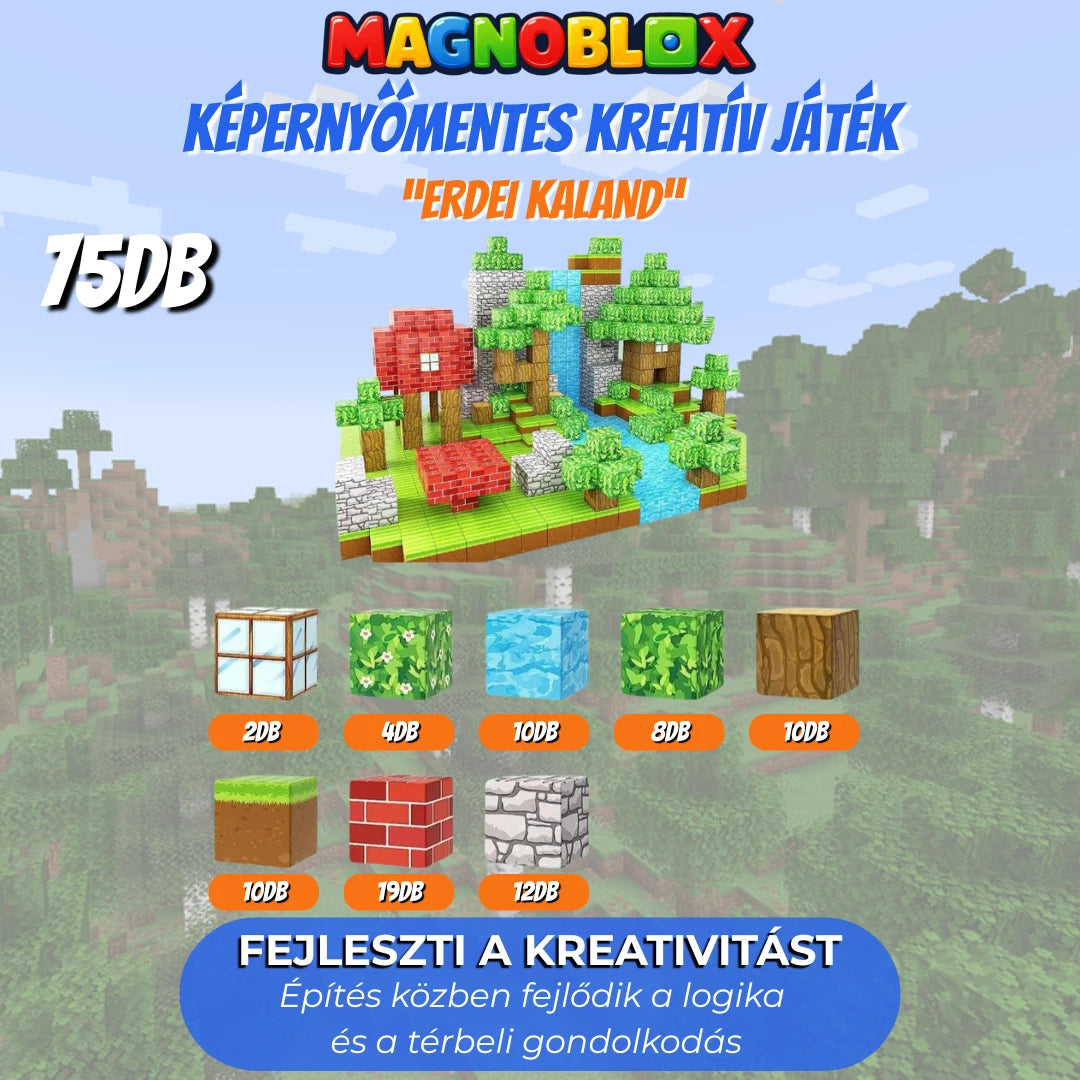 "Erdei Kaland" 75-100-150-501db Magnoblox™ Mágneses Fejlesztő Építőkocka