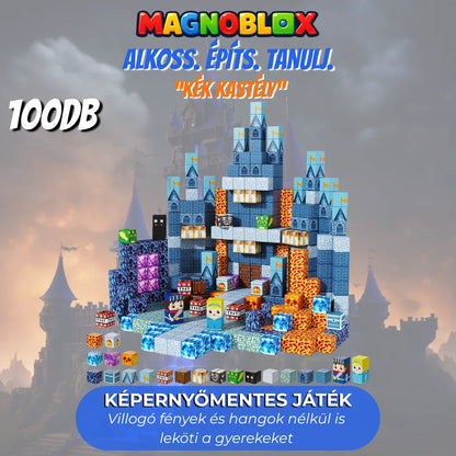 "Kék Kastély" 100db Magnoblox™ Mágneses Fejlesztő Építőkocka