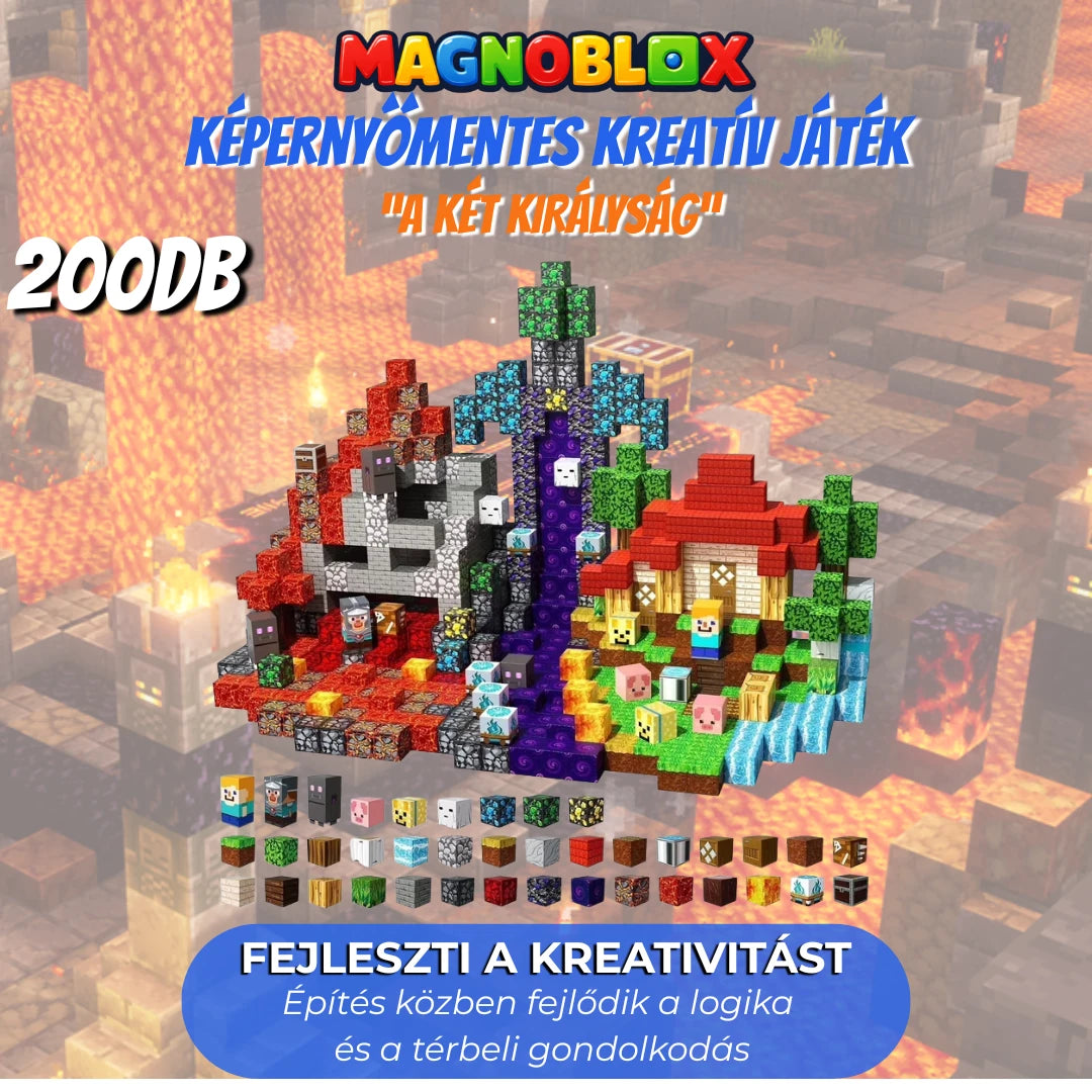 "A Két Királyság" 150-200-300db Magnoblox™ Mágneses Fejlesztő Építőkocka