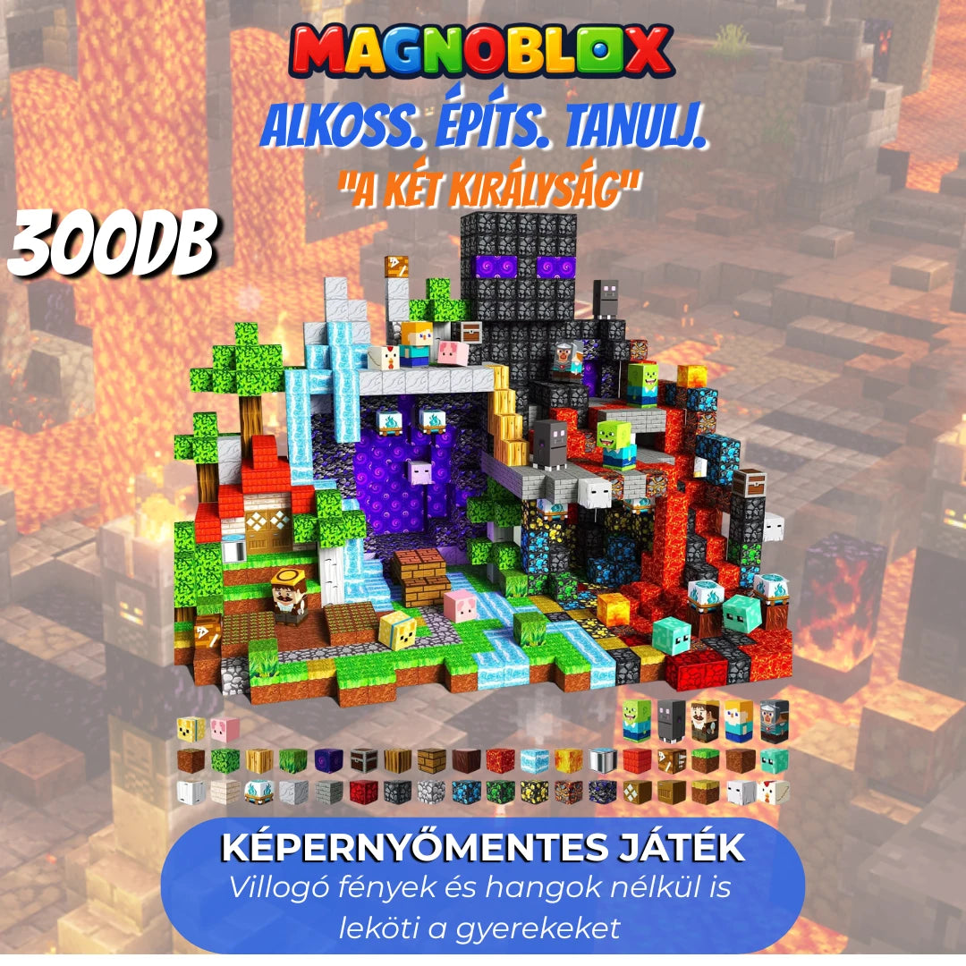 "A Két Királyság" 150-200-300db Magnoblox™ Mágneses Fejlesztő Építőkocka