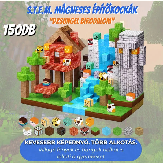 Magnoblox Dzsungel Birodalom mágneses építőkocka készlet – dzsungeles táj faházzal, vízeséssel és sziklákkal