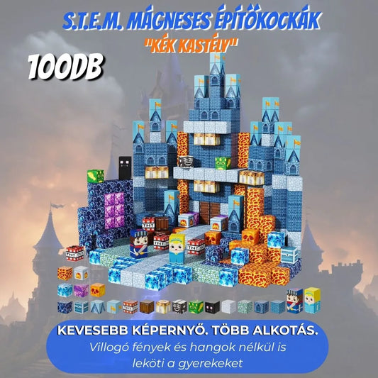 Magnoblox Kék Kastély mágneses építőkocka készlet – kék tornyokkal és lila kapuval épített vár
