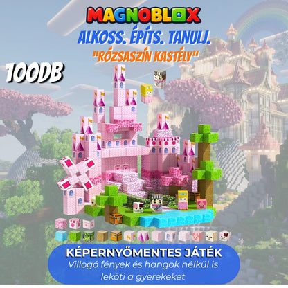 "Rózsaszín Kastély" 100db Magnoblox™ Mágneses Fejlesztő Építőkocka